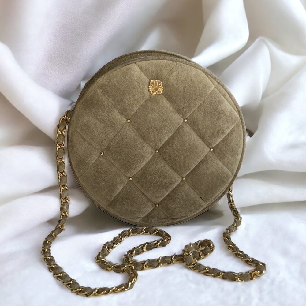 Vintage Quilted Suede Crossbody Bag - Tan